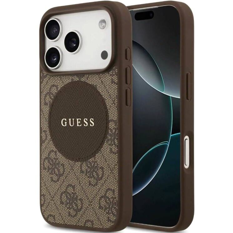 Захисний чохол Guess 4G Circle Classic Logo MagSafe для iPhone 17 Pro ( GUHMP17LP4PGRSGW) - Brown: фото 1 з 8