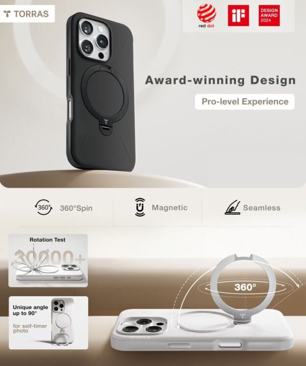 Захисний чохол TORRAS Ostand Spin Fusion для Apple iPhone 16 - Desert / Gold: фото 2 з 13