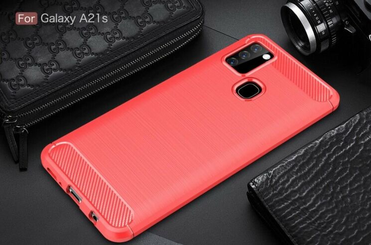 Захисний чохол UniCase Carbon для Samsung Galaxy A21s (A217) - Red: фото 2 з 11