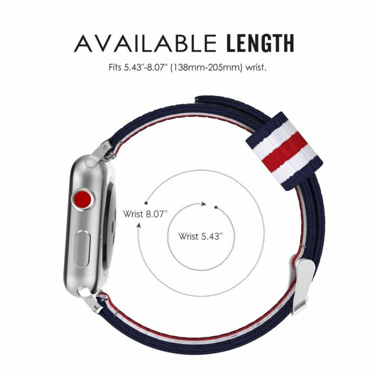 Ремешок UniCase Nylon для Apple Watch 42 (Series 10) / 41 / 40 / SE 40 / 38 - Blue / White / Red Five Stripes: фото 4 из 16