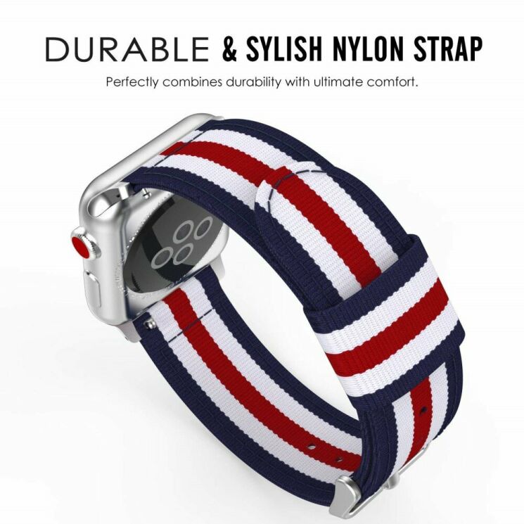 Ремешок UniCase Nylon для Apple Watch 42 (Series 10) / 41 / 40 / SE 40 / 38 - Blue / White / Red Five Stripes: фото 6 из 16