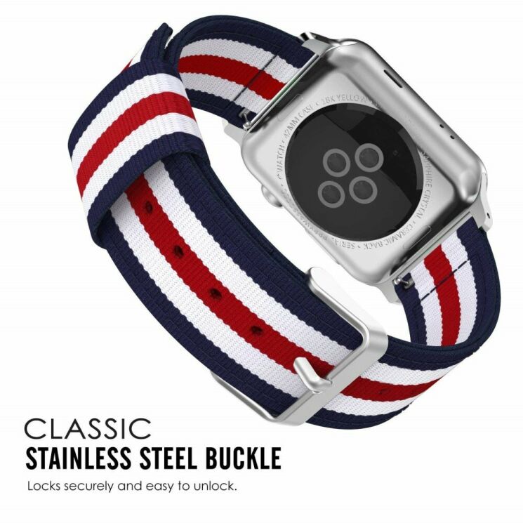 Ремешок UniCase Nylon для Apple Watch 42 (Series 10) / 41 / 40 / SE 40 / 38 - Blue / White / Red Five Stripes: фото 8 из 16