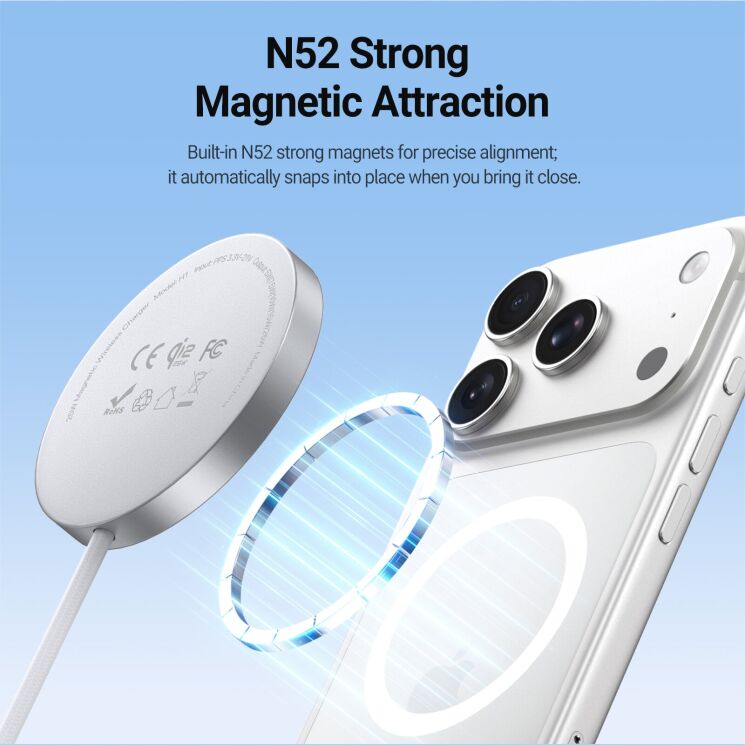 Беспроводное зарядное устройство DUX DUCIS H1 Magnetic Wireless Charger Qi2.2 (25W) - White (958316W) Беспроводное зарядное устройство DUX DUCIS H1 Magnetic Wireless Charger Qi2.2 (25W) - White: фото 6 из 11