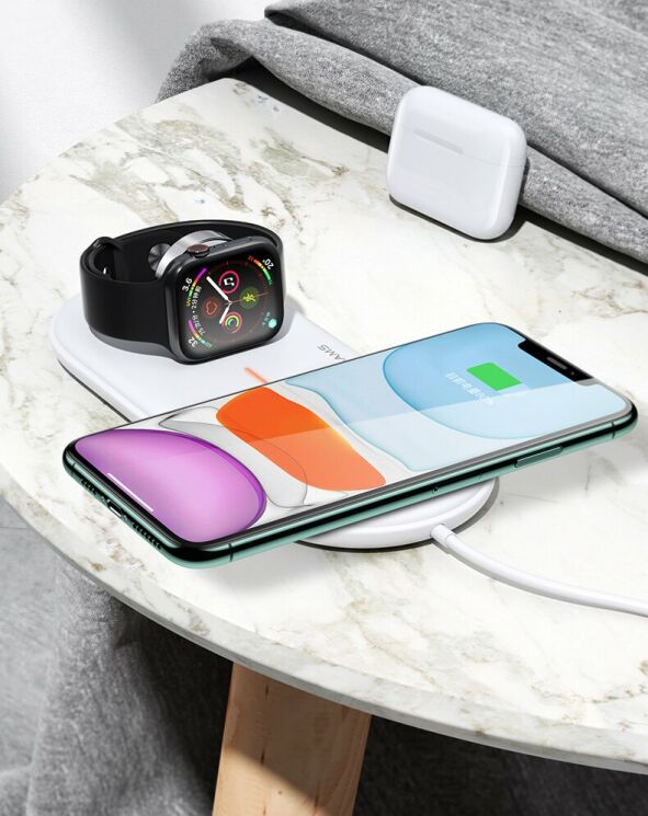Беспроводное зарядное устройство USAMS US-CD119 2 in 1 + кабель - White: фото 3 из 13