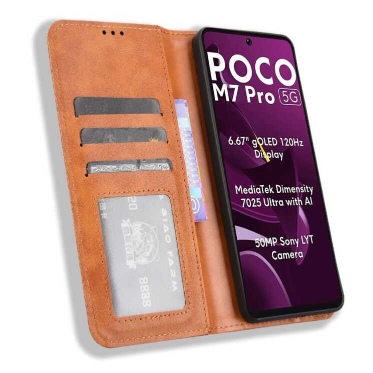 Чехол Deexe Retro Style для Xiaomi Poco M7 Pro - Brown: фото 3 из 7