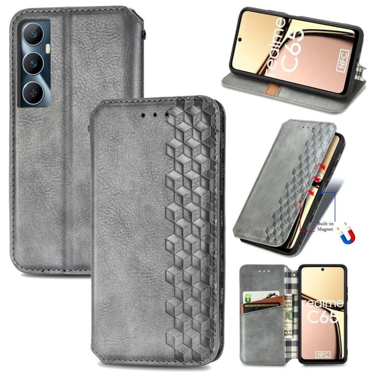 Чехол Deexe Rhombus Wallet для Realme C65 - Grey: фото 6 из 9