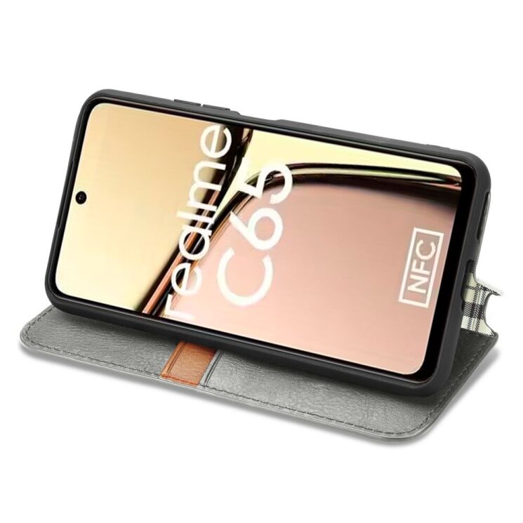 Чехол Deexe Rhombus Wallet для Realme C65 - Grey: фото 3 из 9