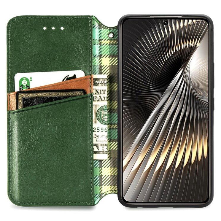 Чехол Deexe Rhombus Wallet для Xiaomi Poco F6 - Green: фото 2 из 9