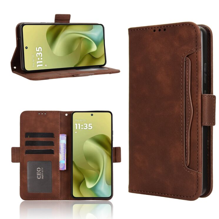 Чохол Deexe Wallet Stand для Motorola Moto G86 - Brown: фото 9 з 13