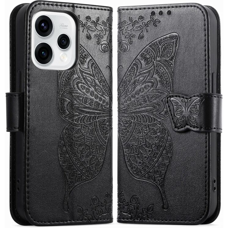 Чохол-книжка з малюнком UniCase Butterfly Pattern для OPPO Reno 15 - Black: фото 1 з 9