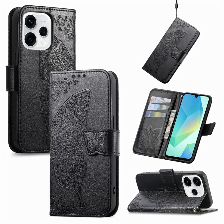Чохол-книжка з малюнком UniCase Butterfly Pattern для OPPO Reno 15 - Black: фото 4 з 9