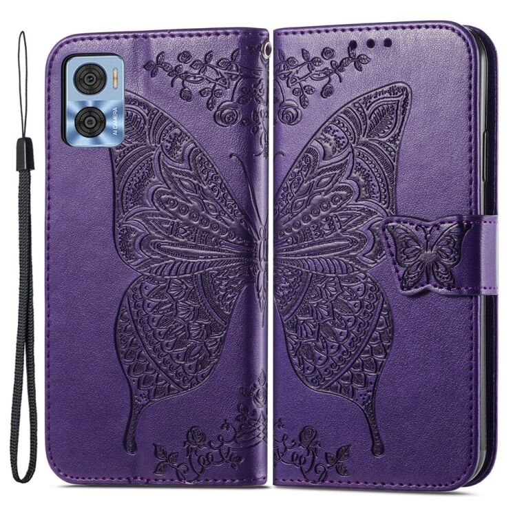 Чехол-книжка с рисунком UniCase Butterfly Pattern для Motorola Moto E22 - Purple: фото 1 из 8