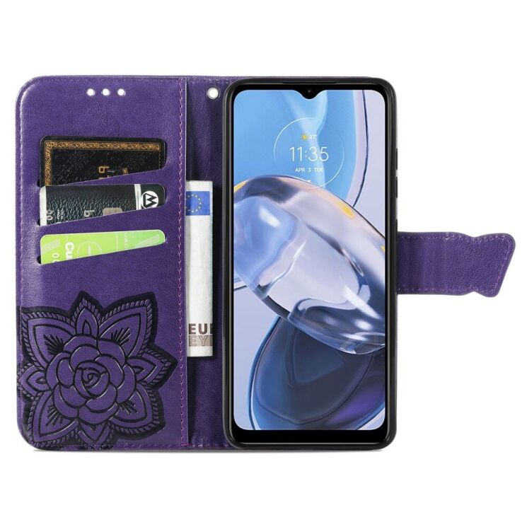 Чехол-книжка с рисунком UniCase Butterfly Pattern для Motorola Moto E22 - Purple: фото 2 из 8
