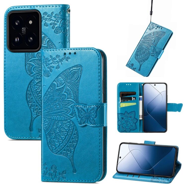 Чехол UniCase Butterfly Pattern для Xiaomi 14T Pro - Blue: фото 4 из 10
