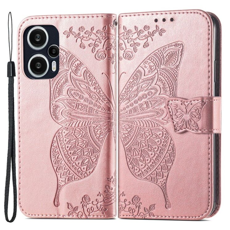 Чехол UniCase Butterfly Pattern для Xiaomi Poco F5 / Redmi Note 12 Turbo - Rose Gold: фото 1 из 9