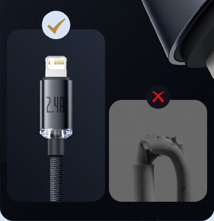 Кабель Baseus Crystal Shine Series USB to Lightning (2.4A, 2m) CAJY000101 - Black: фото 17 з 25