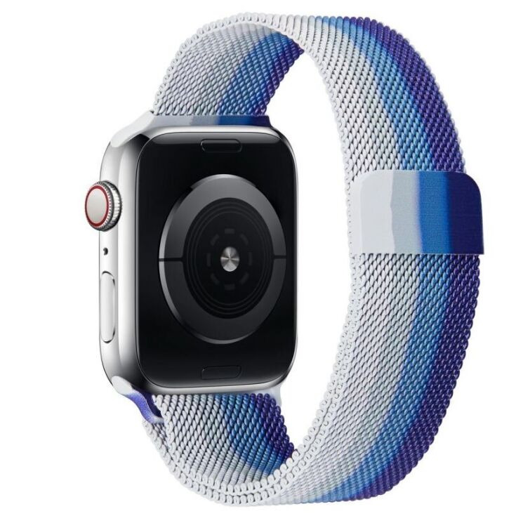 Ремінець Deexe Rainbow Loop для Apple Watch 46 / 45 / 44 / SE 44 / 42 (Series 1-3) / Ultra / Ultra 2 / Ultra 3 - Blue / Blue / Silver / White: фото 1 з 4
