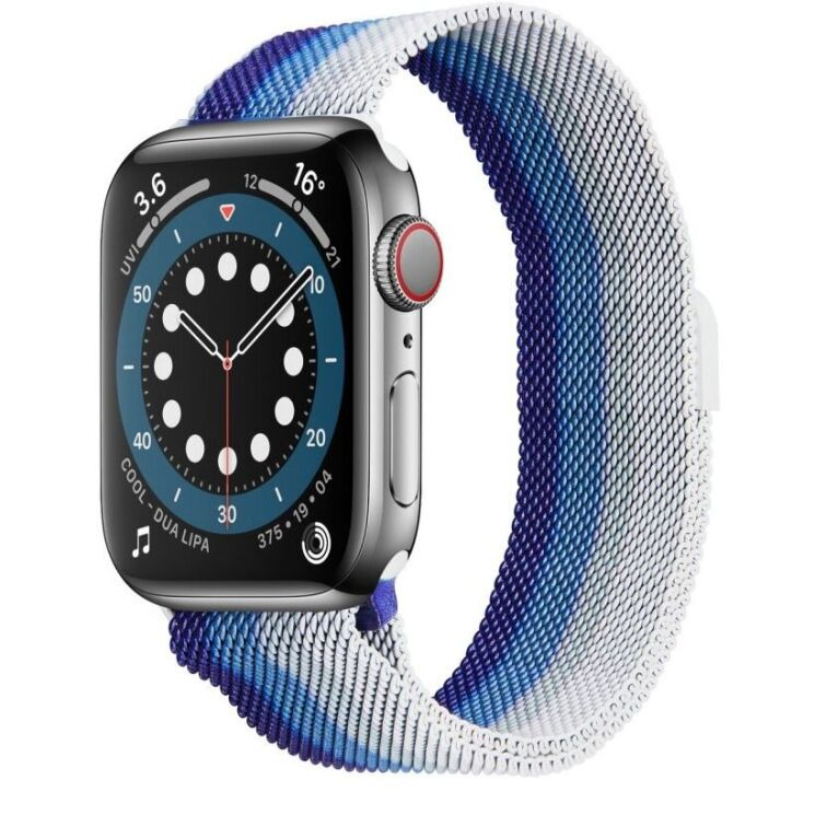 Ремінець Deexe Rainbow Loop для Apple Watch 46 / 45 / 44 / SE 44 / 42 (Series 1-3) / Ultra / Ultra 2 / Ultra 3 - Blue / Blue / Silver / White: фото 2 з 4
