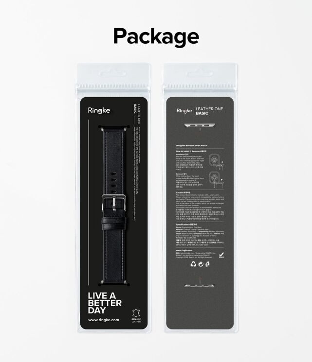 Ремешок Ringke Leather One Basic для Apple Watch 46 / 44 / SE 44 / 45 / Ultra / Ultra 2 / Ultra 3 (49mm) 8809961786778 - Black: фото 15 из 15