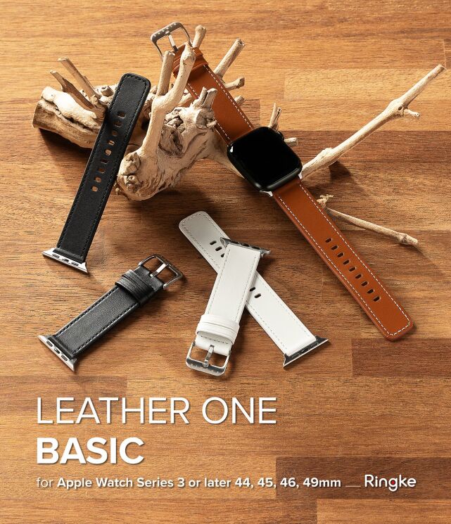 Ремешок Ringke Leather One Basic для Apple Watch 46 / 44 / SE 44 / 45 / Ultra / Ultra 2 / Ultra 3 (49mm) 8809961786778 - Black: фото 2 из 15