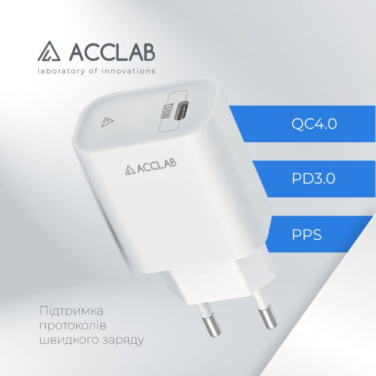 Мережевий зарядний пристрій ACCLAB AL-TC451 PD45W (Type-C) - White (995683W) Мережевий зарядний пристрій ACCLAB AL-TC451 PD45W (Type-C) - White: фото 6 з 8