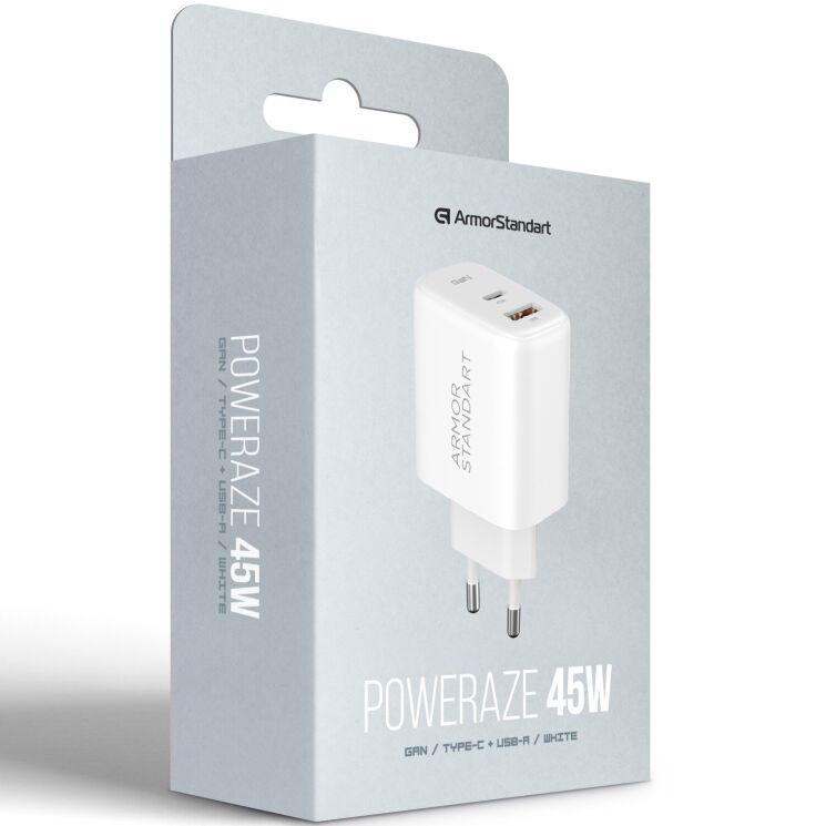 Сетевое зарядное устройство ArmorStandart Poweraze (45W) GaN Type-C + USB - White: фото 9 из 9