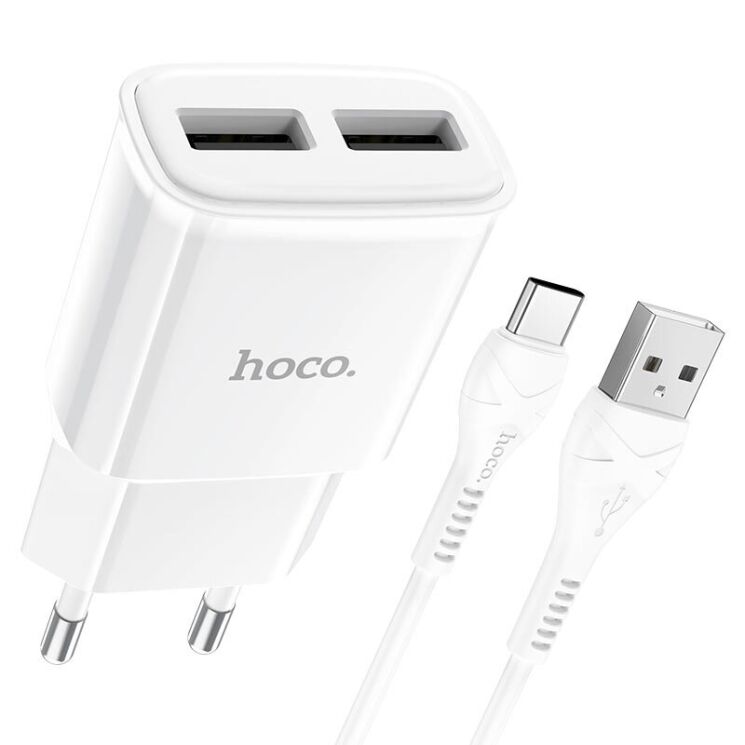 Сетевое зарядное устройство HOCO C88A (2USB, 2.4A) + кабель Type-C - White: фото 1 из 6
