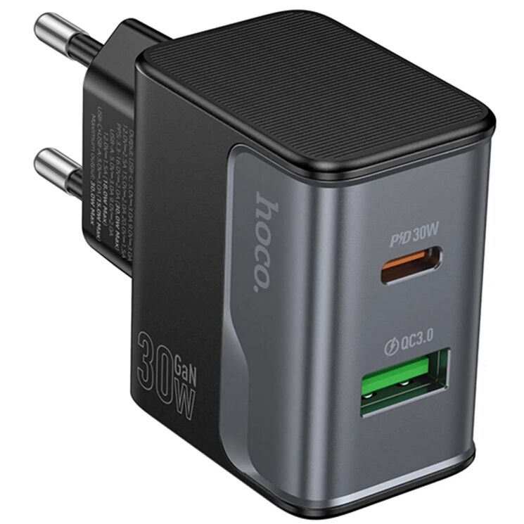 Мережевий зарядний пристрій Hoco CS73A PD30W + QC3.0 (USB + Type-C) - Midnight Black: фото 2 з 6