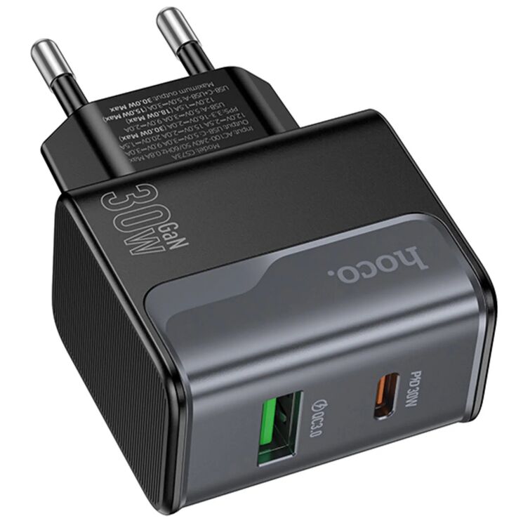 Мережевий зарядний пристрій Hoco CS73A PD30W + QC3.0 (USB + Type-C) - Midnight Black: фото 3 з 6