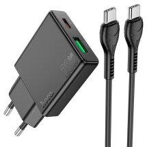 Сетевое зарядное устройство Hoco N38 Delgado PD20W+QC3.0 + кабель Type-C to Type-C - Black: фото 1 из 8