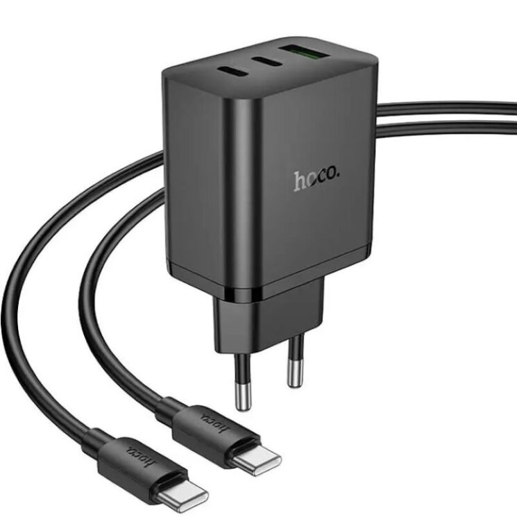 Мережевий зарядний пристрій Hoco N51 PD65W (USB + 2Type-C) + кабель Type-C to Type-C - Black: фото 2 з 4