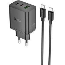 Мережевий зарядний пристрій Hoco N51 PD65W (USB + 2Type-C) + кабель Type-C to Type-C - Black: фото 1 з 4