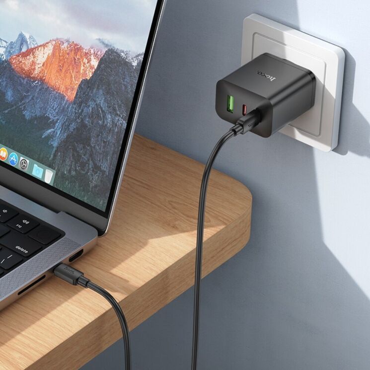 Мережевий зарядний пристрій Hoco N51 PD65W (USB + 2Type-C) + кабель Type-C to Type-C - Black: фото 4 з 4