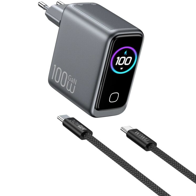 Сетевое зарядное устройство WIWU CHG300 Voyager PD100W+QC3.0 (USB + 2Type-C) + кабель Type-C to Type-C - Grey: фото 2 из 7