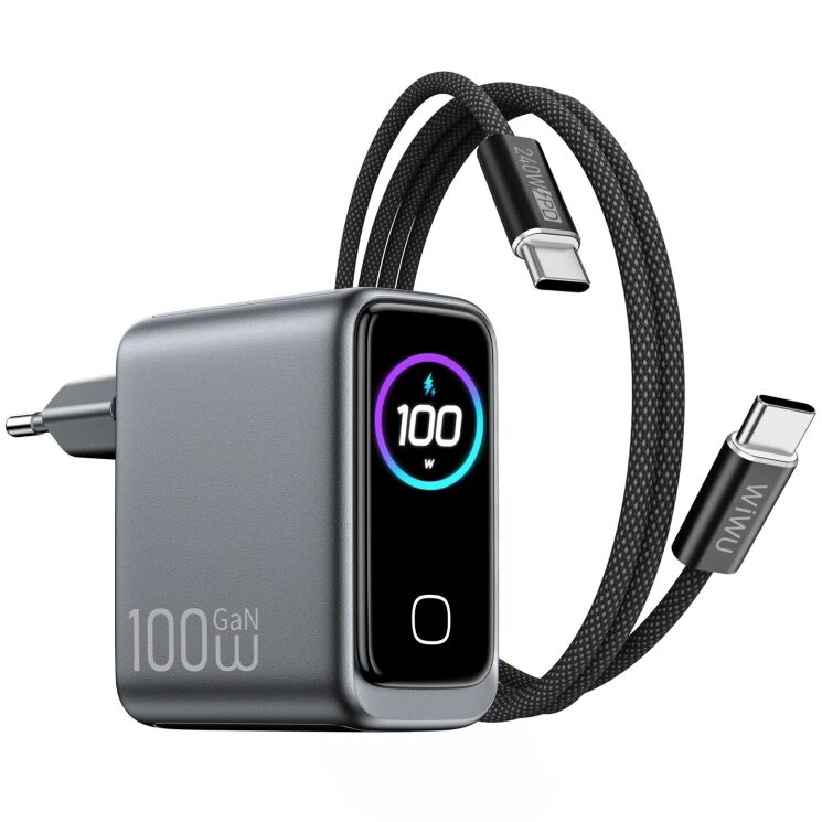 Сетевое зарядное устройство WIWU CHG300 Voyager PD100W+QC3.0 (USB + 2Type-C) + кабель Type-C to Type-C - Grey: фото 1 из 7