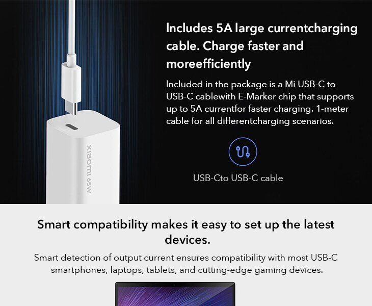Сетевое зарядное устройство Xiaomi Mi Fast Charger Type-C (65W) BHR4499GL - White: фото 10 из 12