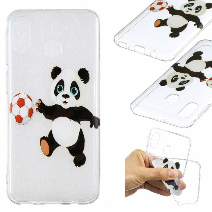 Силиконовый (TPU) чехол Deexe Pretty Glossy для Samsung Galaxy M20 - Panda Plays Football: фото 1 из 8