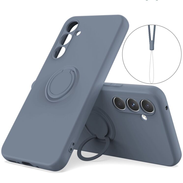 Силиконовый (TPU) чехол с кольцом Deexe Color Shell для Samsung Galaxy A37 (A376) - Dark Blue: фото 1 из 8