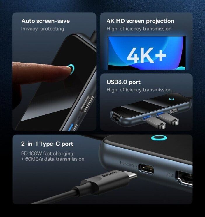 USB HUB Baseus AcmeJoy 5 in 1 (WKJZ010213) - Dark Gray: фото 12 из 27