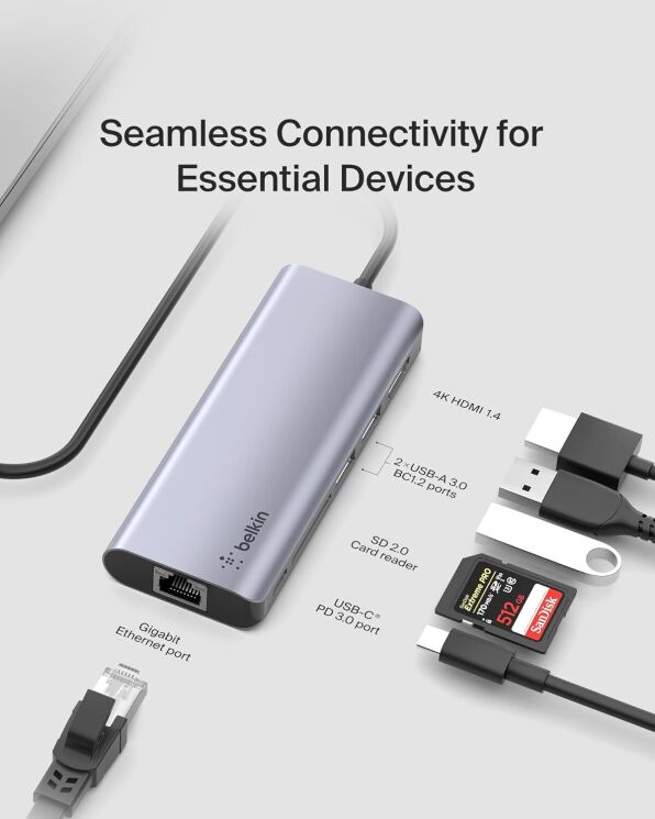 USB HUB Belkin 6 in 1 Multiport Dock (AVC008BTSGY) - Grey: фото 8 из 14