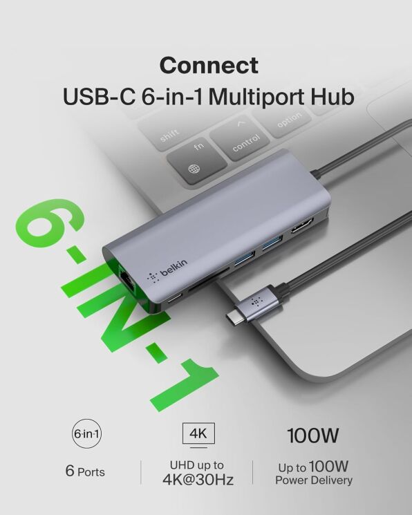 USB HUB Belkin 6 in 1 Multiport Dock (AVC008BTSGY) - Grey: фото 9 из 14