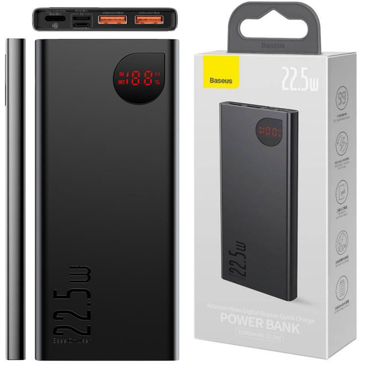 Зовнішній акумулятор Baseus Adaman Digital Display 22.5W (10000mAh) PPAD070001 - Black: фото 7 з 26