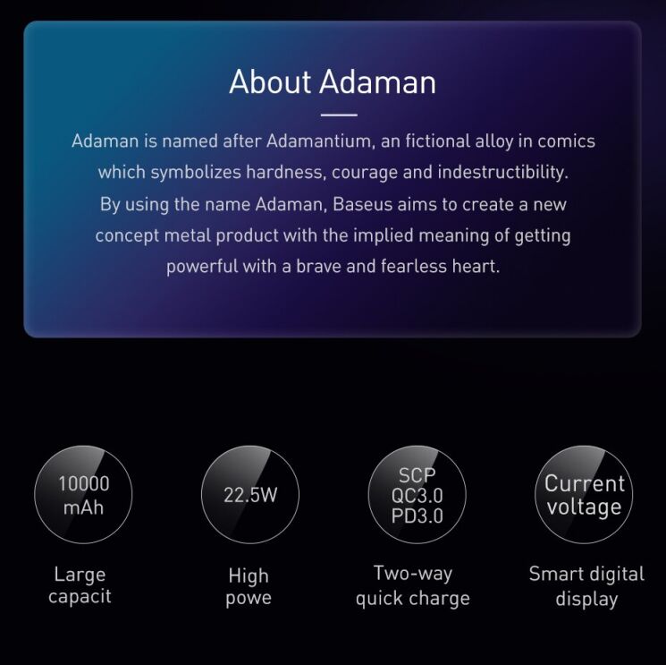 Зовнішній акумулятор Baseus Adaman Digital Display 22.5W (10000mAh) PPAD070001 - Black: фото 9 з 26