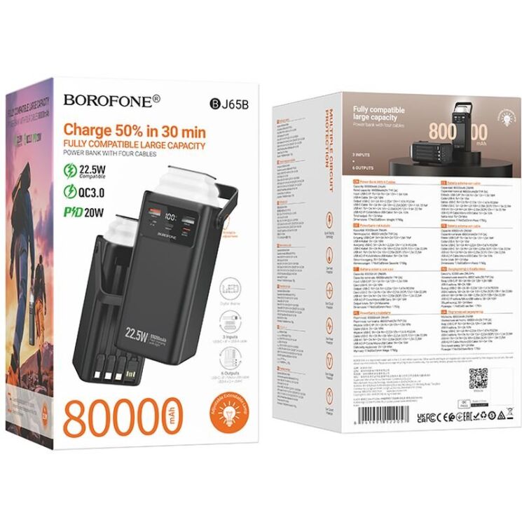 Зовнішній акумулятор BOROFONE BJ65B 22.5W + PD20W (80000mAh) - Black: фото 7 з 9