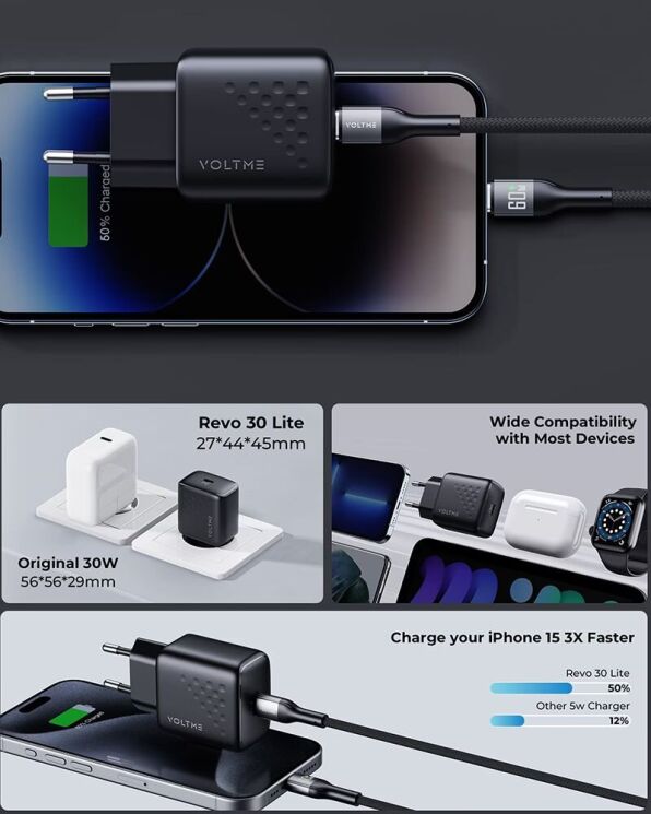 Внешний аккумулятор Voltme V-Power Combo Kit 22.5W (10000mAh) + кабель Type-C - Deep Blue: фото 5 из 5