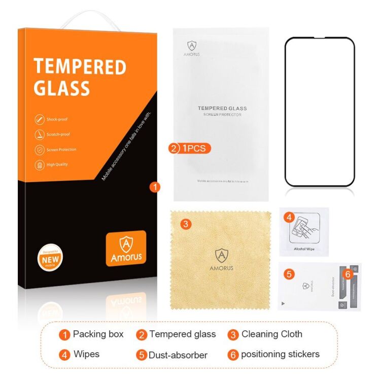 Защитное стекло AMORUS Full Glue Tempered Glass для Apple iPhone 15 Pro Max - Black: фото 10 из 11