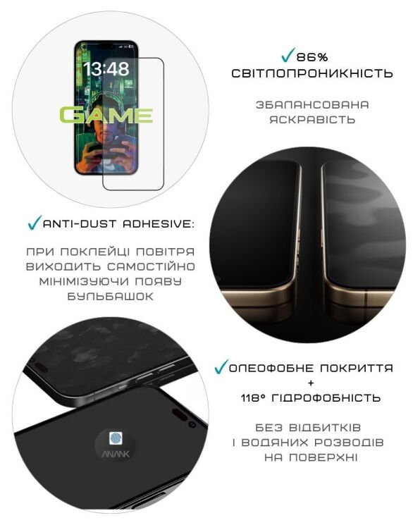 Захисне скло Anank 2.5D Anti-Fingerprint для iPhone 17 Pro - Black: фото 5 з 11