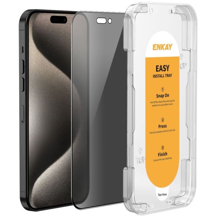 Захисне скло ENKAY Privacy для Apple iPhone 15 Pro - Black: фото 1 з 9