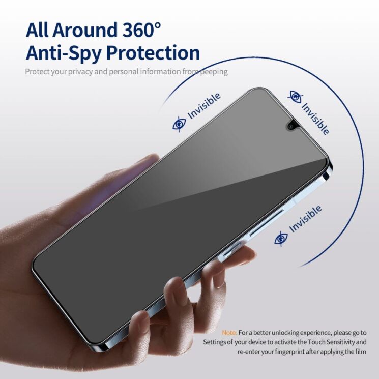 Защитное стекло HAT PRINCE Anti-Spy для Samsung Galaxy A15 (A155) - Black: фото 3 из 8