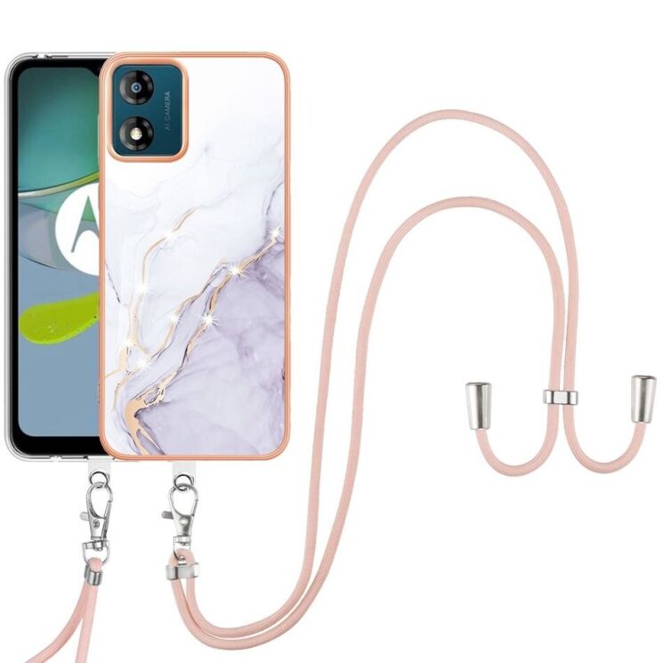 Захисний чохол Deexe Marble Case with Strap для Motorola Moto E13 - White: фото 1 з 6